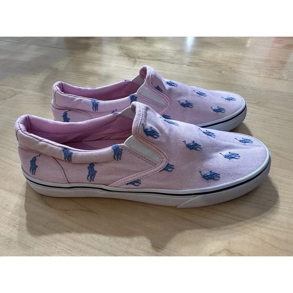 POLO RALPH LAUREN THOMPSON SLIP ON MEN SNEAKERS PONY Pink CANVAS SIZE 10D